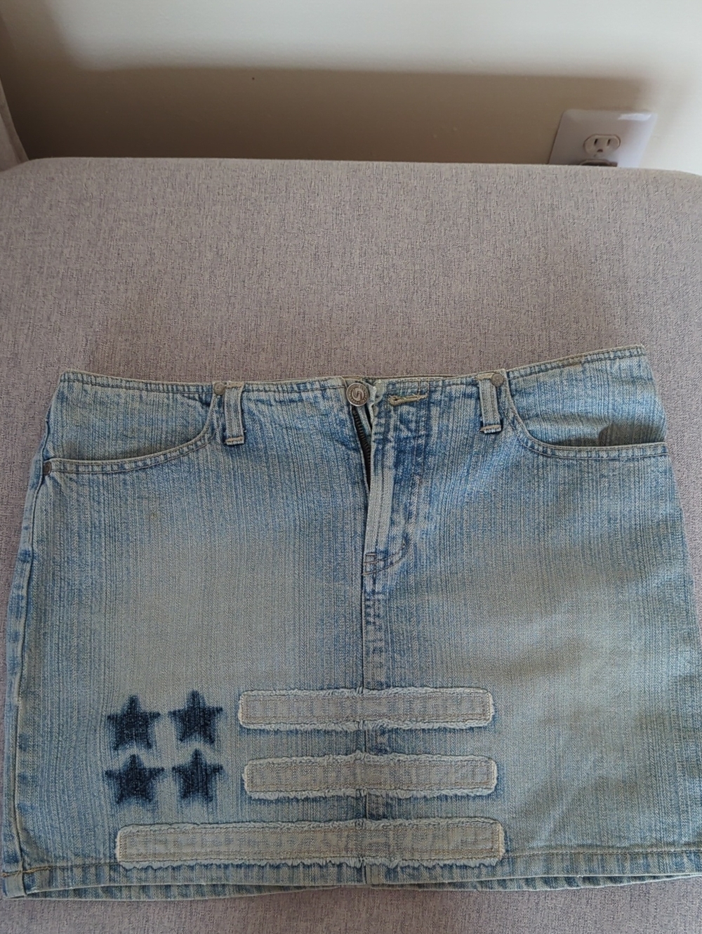 Squeeze Light Blue Denim Mini Skirt with Star & Stripe Patch